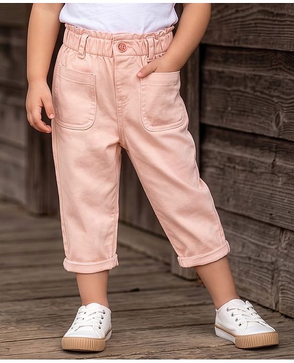 Babyhug Twill Woven Solid Coloured Capri With Stretch - Peach