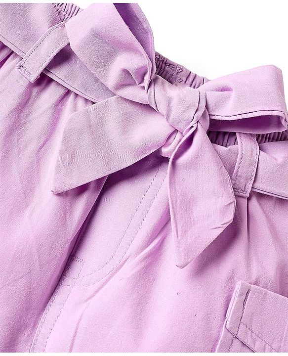 Babyhug Twill Woven Mid Thigh Solid Coloured Shorts With Side Pockets & Belt - Lavender