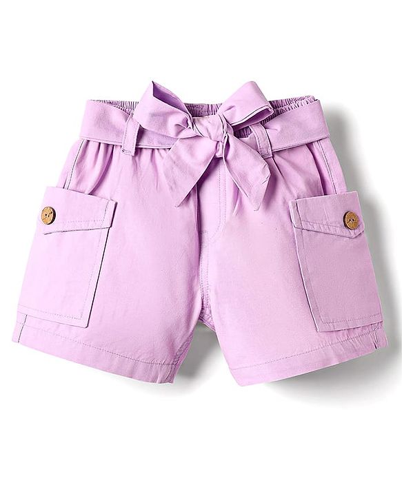 Babyhug Twill Woven Mid Thigh Solid Coloured Shorts With Side Pockets & Belt - Lavender