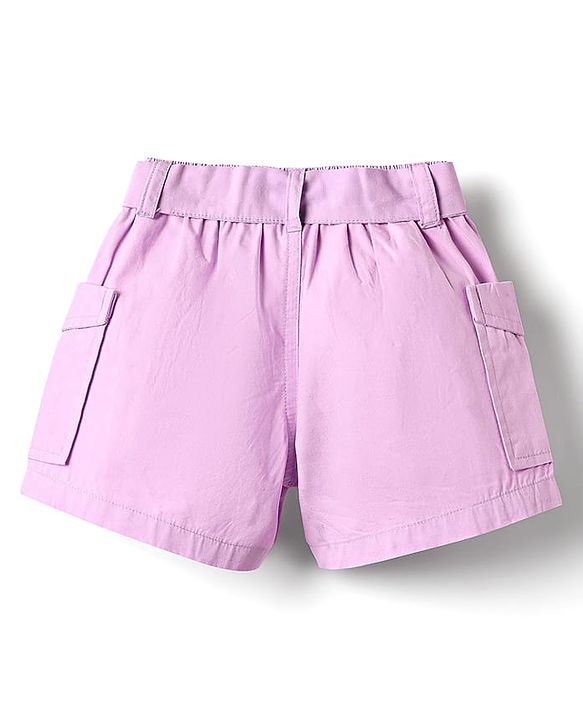 Babyhug Twill Woven Mid Thigh Solid Coloured Shorts With Side Pockets & Belt - Lavender