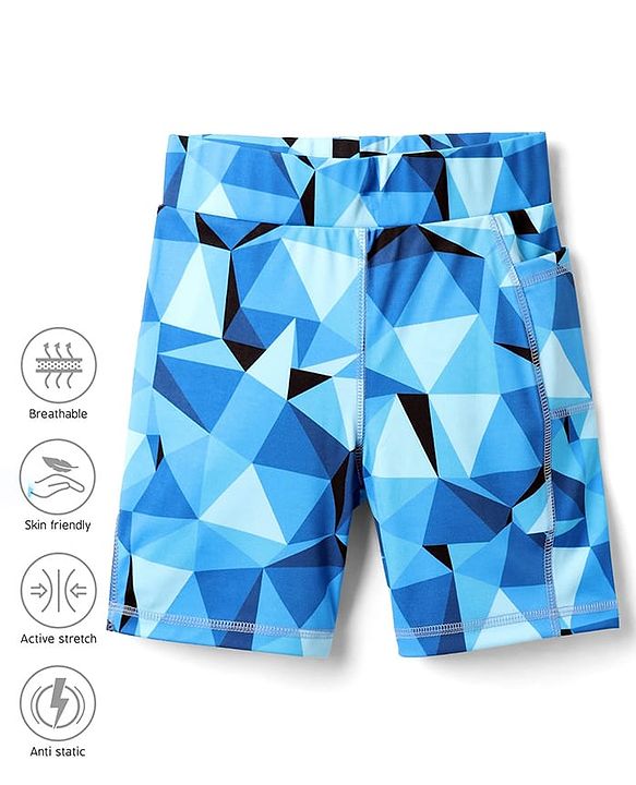 Pine Active Cycling Shorts With Abstract Print - Blue