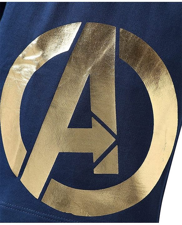 Pine Kids Marvel Terry Knit Knee Length Shorts with Avengers Graphics & Foil Detailing - Navy Blue