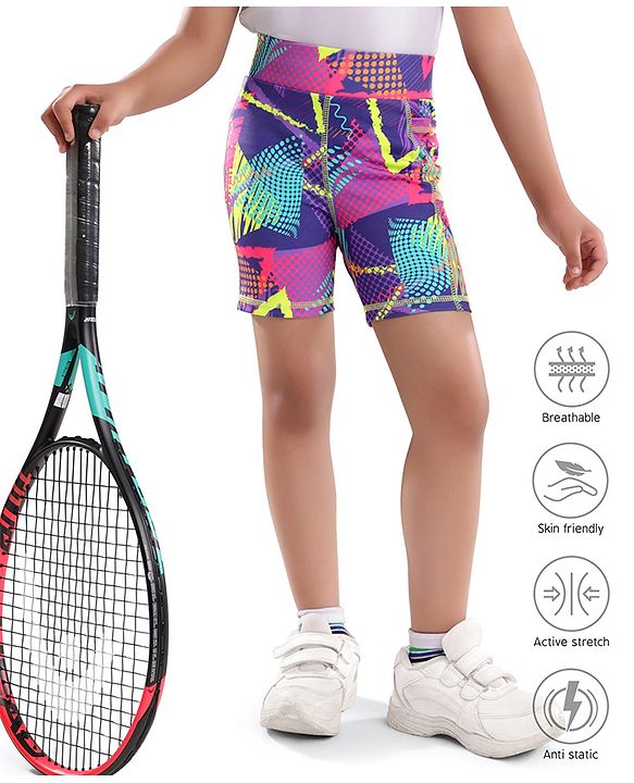 Pine Active Cycling Shorts With Abstract Print - Purple