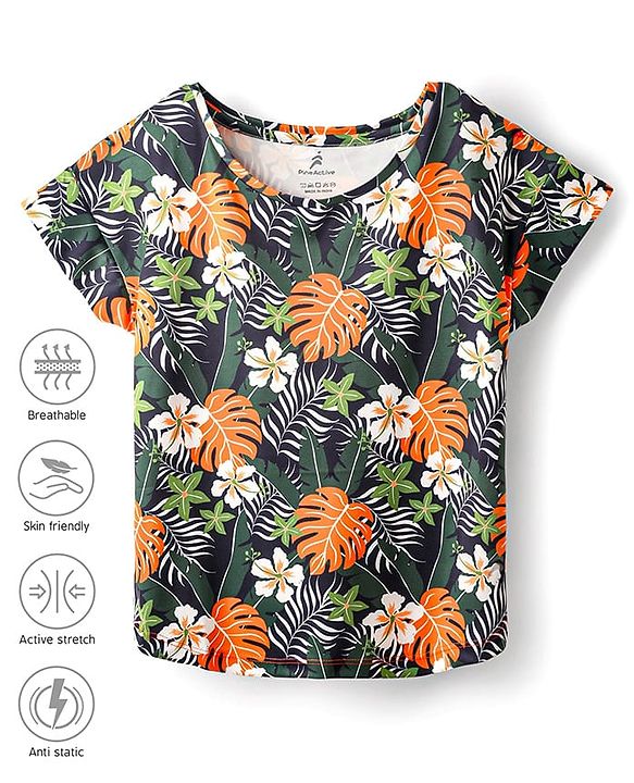 Pine Active Half Sleeves T-Shirt With Floral Print - Multicolour