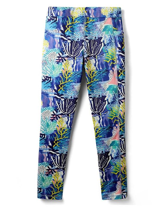 Pine Active Full Length Super Stretch Leggings with Sea Flora Print - Navy Blue