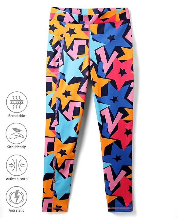 Pine Active Knit Super Stretch Leggings With Star Print - Multicolor