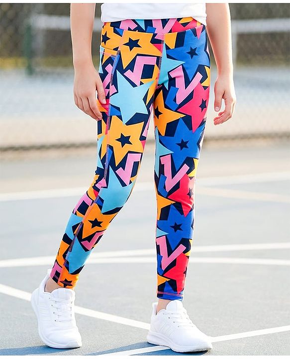 Pine Active Knit Super Stretch Leggings With Star Print - Multicolor