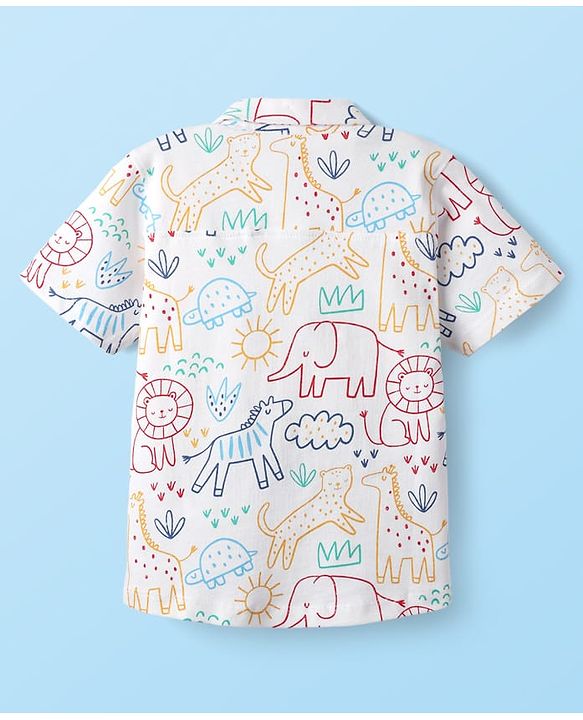 Babyhug Cotton Knit Half Sleeves Shirt With Animal Print - White