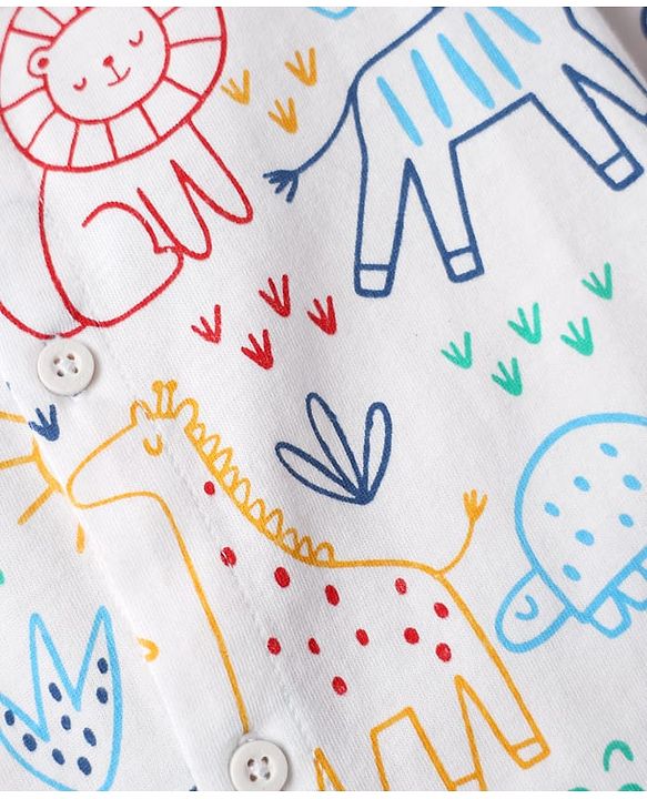 Babyhug Cotton Knit Half Sleeves Shirt With Animal Print - White