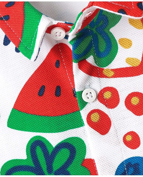 Babyhug Cotton Knit Half Sleeves Shirt With Tropical Theme Print - White