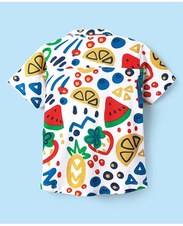 Babyhug Cotton Knit Half Sleeves Shirt With Tropical Theme Print - White