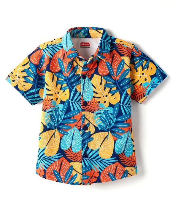 Babyhug Cotton Knit Half Sleeves Shirt With Tropical Theme Print - Multicolour