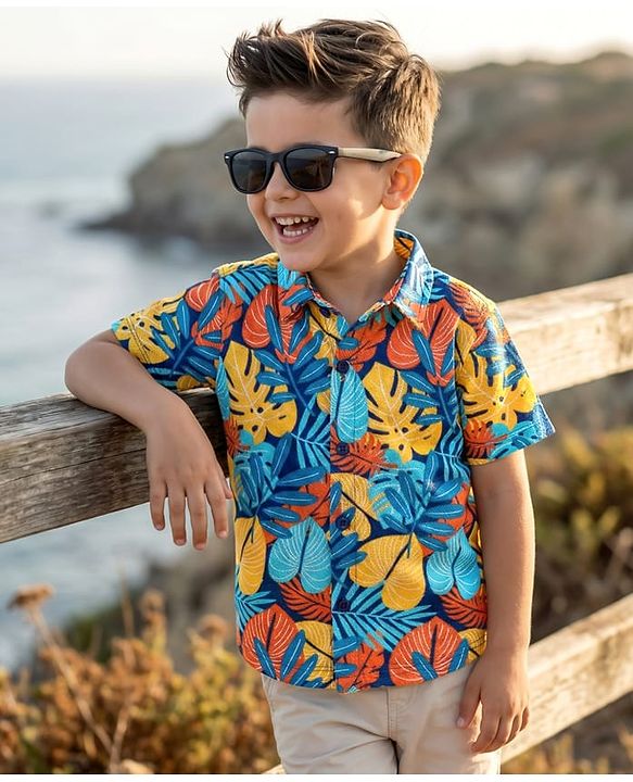 Babyhug Cotton Knit Half Sleeves Shirt With Tropical Theme Print - Multicolour