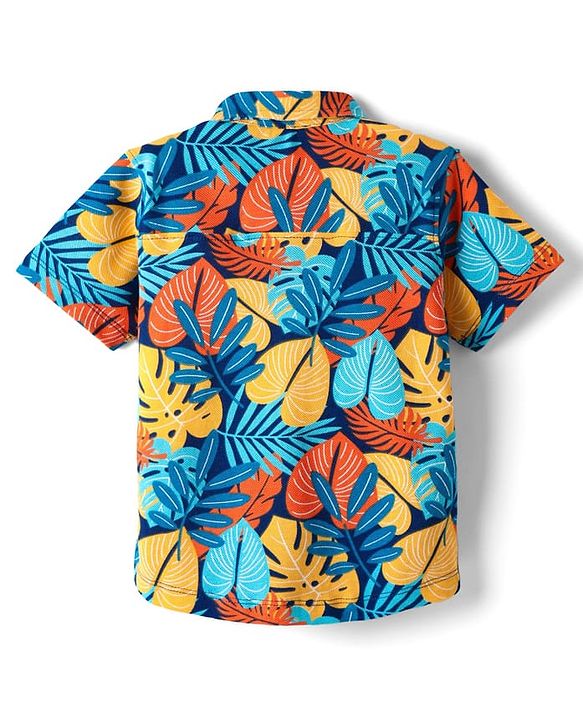 Babyhug Cotton Knit Half Sleeves Shirt With Tropical Theme Print - Multicolour