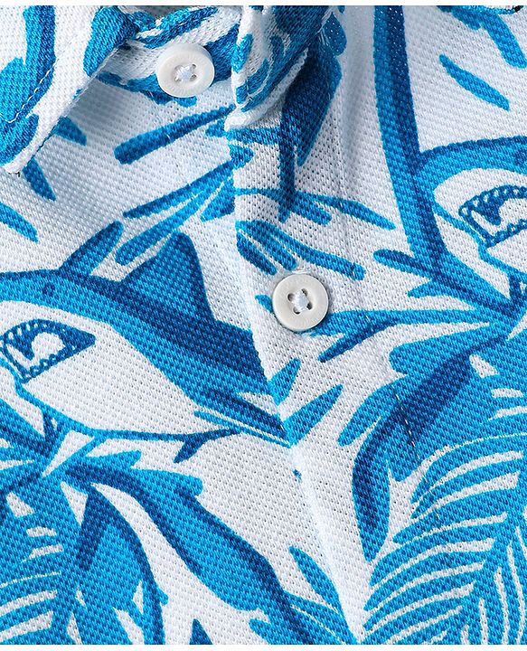 Babyhug Cotton Knit Half Sleeves Shirt With Tropical Theme - Blue