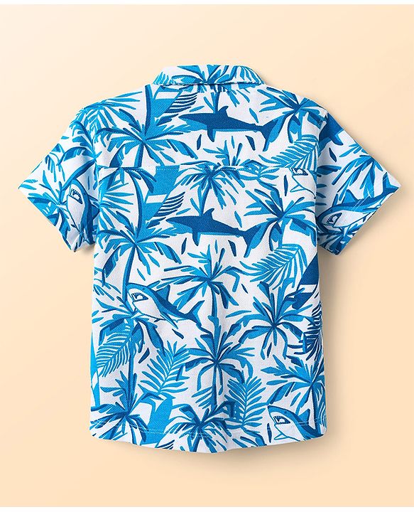 Babyhug Cotton Knit Half Sleeves Shirt With Tropical Theme - Blue