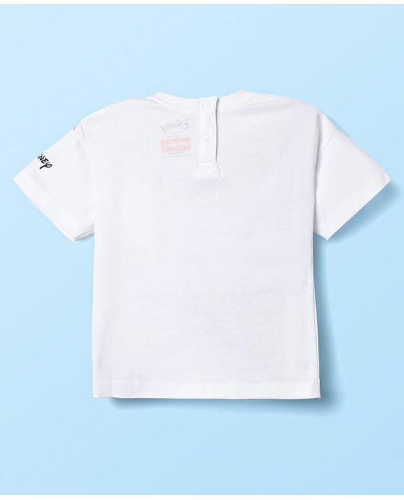 Babyhug Disney Single Jersey Knit Half Drop Shoulder Sleeves Oversized T-Shirt with Minnie Mouse & Family Graphics - White