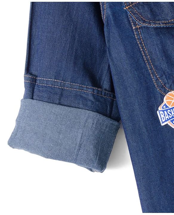Pine Kids Denim Woven Full Sleeves Washed Shirt with Patch Detailing - Navy Blue