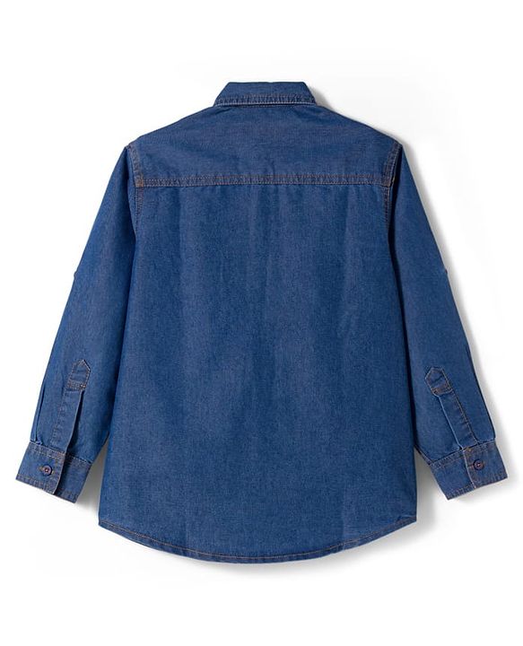 Pine Kids Denim Woven Full Sleeves Shirt With Text Print - Blue