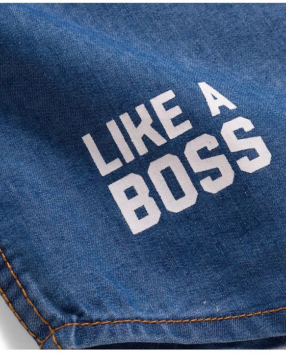 Pine Kids Denim Woven Full Sleeves Shirt With Text Print - Blue