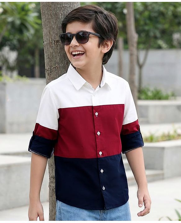 Pine Kids Cotton Woven Full Sleeves Solid Block Shirt - Multicolour