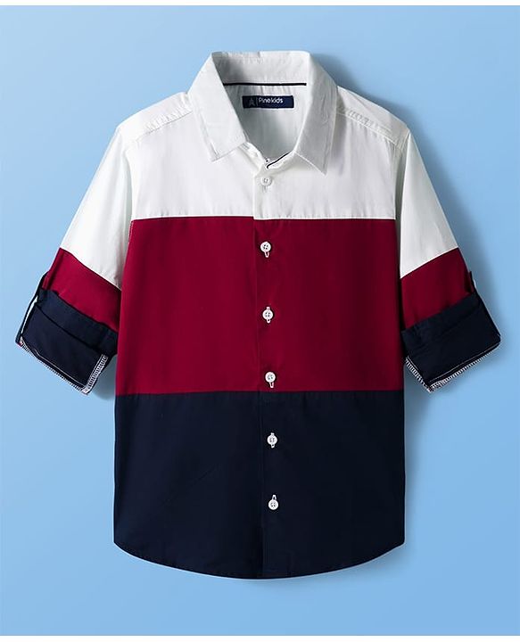 Pine Kids Cotton Woven Full Sleeves Solid Block Shirt - Multicolour