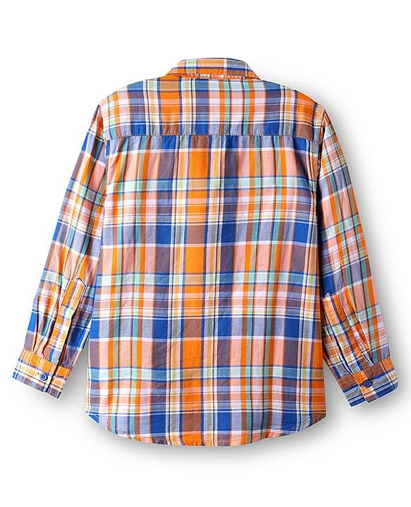 Pine Kids Cotton Woven Full Sleeves Checkered Shirt With T-Shirt - Orange