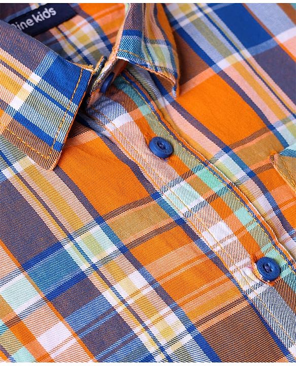 Pine Kids Cotton Woven Full Sleeves Checkered Shirt With T-Shirt - Orange