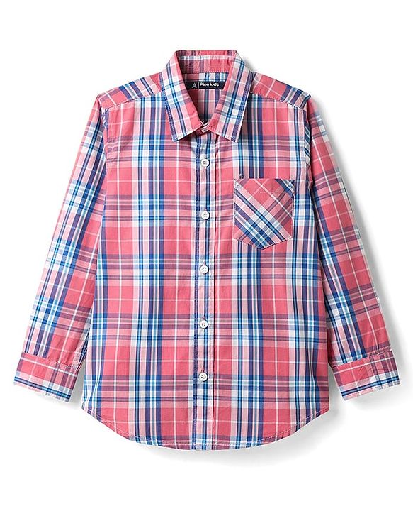Pine Kids Cotton Woven Full Sleeves Checkered Shirt With T-Shirt - Multicolour