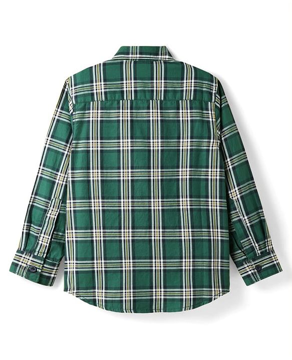 Pine Kids Cotton Woven Full Sleeves Checkered Shirt With T-Shirt - Green