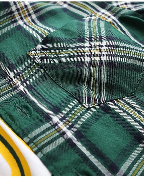 Pine Kids Cotton Woven Full Sleeves Checkered Shirt With T-Shirt - Green