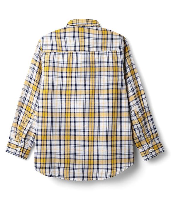 Pine Kids 100% Cotton Full Length Checks Shirts With Text Printed Tank T-Shirt - Yellow & Navy Blue