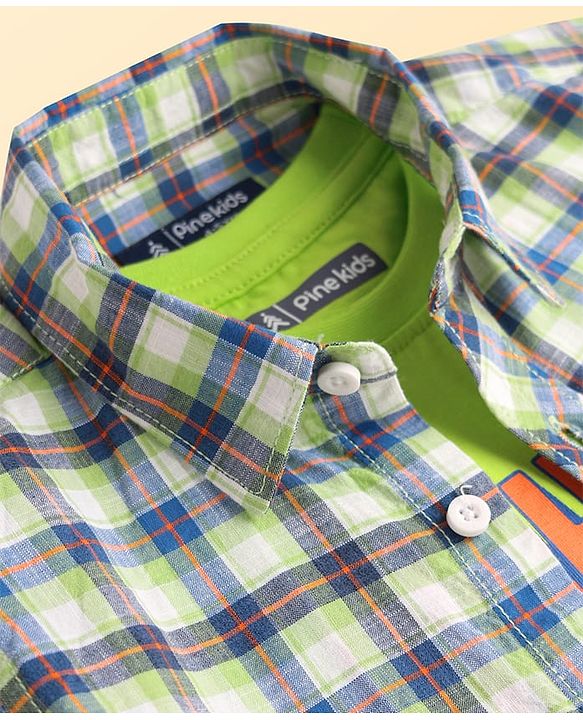 Pine Kids Cotton Woven Full Sleeves Checks Shirt With T-Shirt - Multicolour