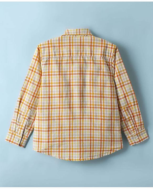 Pine Kids 100% Cotton Full Sleeves Checks Shirt With Text Printed Tank T-Shirt - Yellow & White