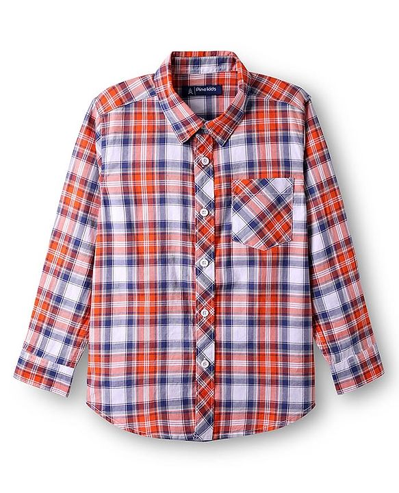 Pine Kids Cotton Woven Full Sleeves Checkered Shirt With T-Shirt - Multicolour