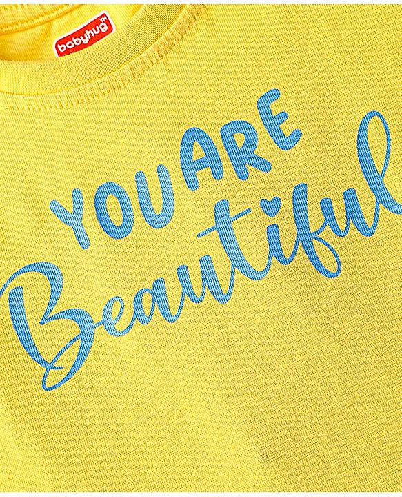 Babyhug Cotton Knit Half Sleeves Capri Night Suit With Floral Print - Yellow & Blue