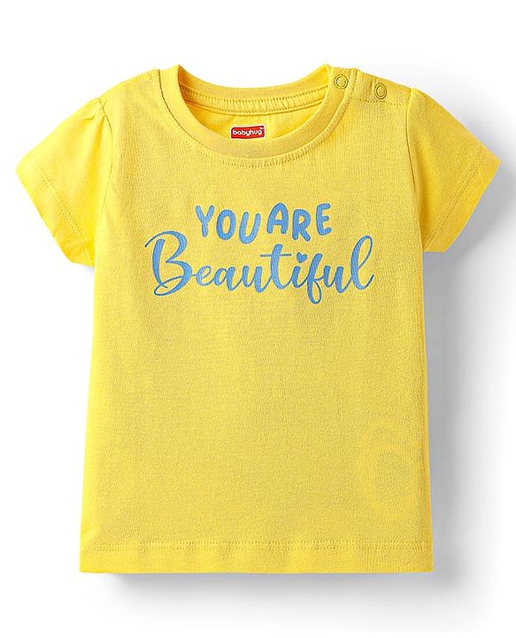 Babyhug Cotton Knit Half Sleeves Capri Night Suit With Floral Print - Yellow & Blue