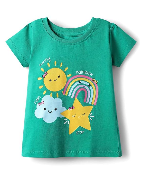 Babyhug Cotton Knit Half Sleeves Night Suit With Sun & Polka Dot Print - Green