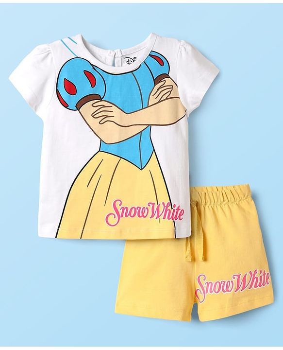 Babyhug Disney Single Jersey Knit Half Sleeves Short Set With Snow White Graphics - Multicolor