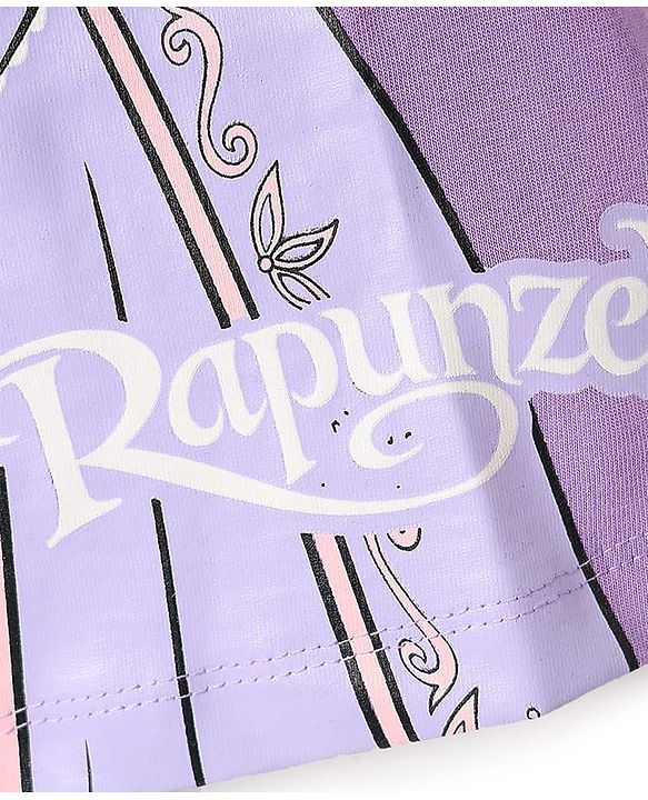 Babyhug Disney Single Jersey Knit Half Sleeves Shorts Night Suit With Rapunzel Graphics - Lavender