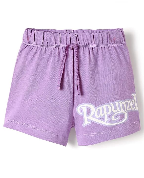Babyhug Disney Single Jersey Knit Half Sleeves Shorts Night Suit With Rapunzel Graphics - Lavender