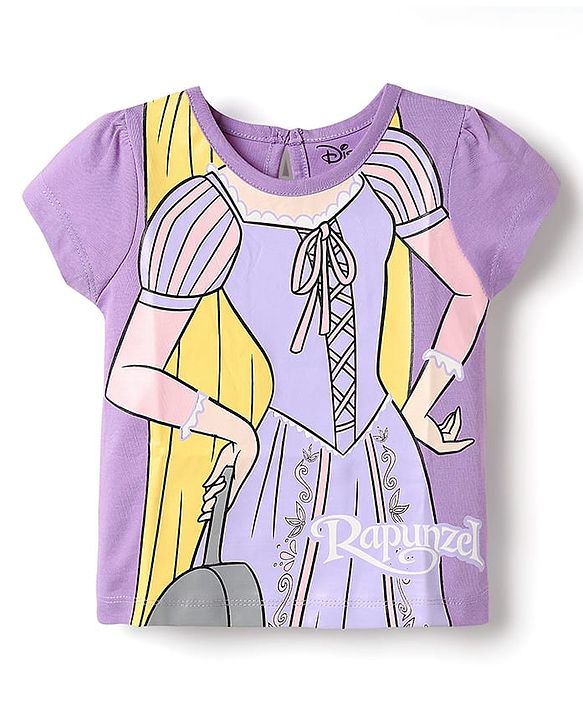 Babyhug Disney Single Jersey Knit Half Sleeves Shorts Night Suit With Rapunzel Graphics - Lavender