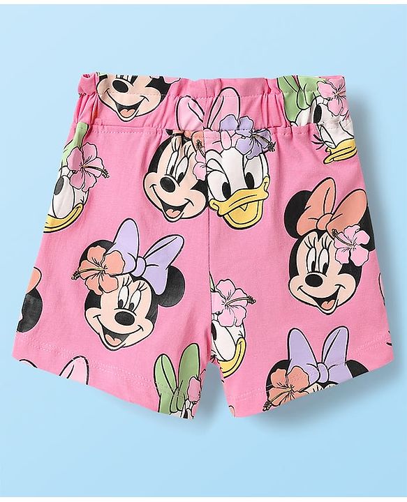 Babyhug Disney Single Jersey Knit Half Sleeves Shorts Night Suit With Minnie and Friends Graphics - Multicolor