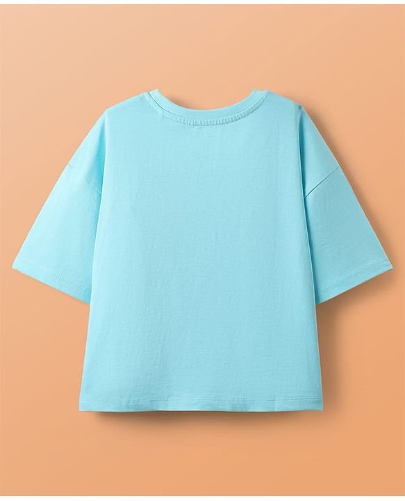 Pine Kids Disney Single Jersey Knit Oversize Drop Shoulder Half Sleeves Shorts Night Suit with Minnie & Friends Graphics - Light Blue & Pink