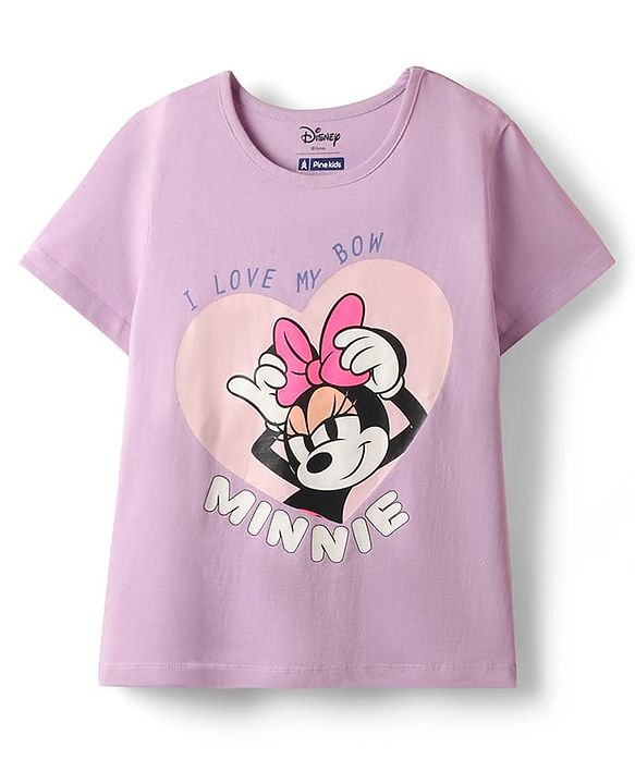 Pine Kids Disney Single Jersey Knit Oversized Half Sleeves Shorts Night Suit with Minnie & Friends Graphics - Lilac