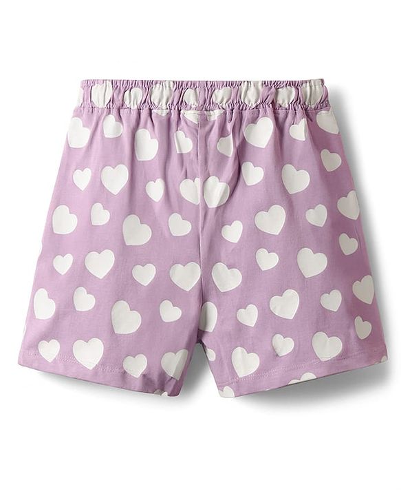 Pine Kids Disney Single Jersey Knit Oversized Half Sleeves Shorts Night Suit with Minnie & Friends Graphics - Lilac