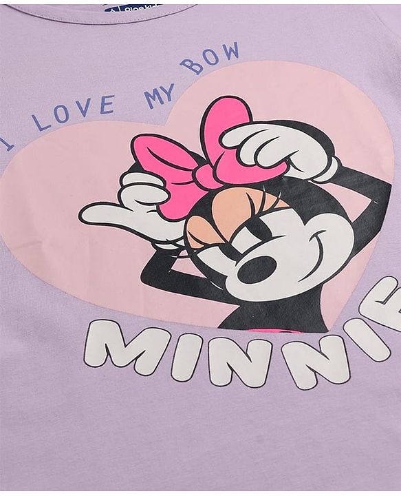 Pine Kids Disney Single Jersey Knit Oversized Half Sleeves Shorts Night Suit with Minnie & Friends Graphics - Lilac