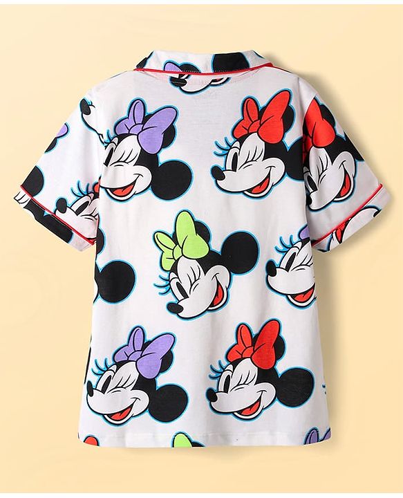 Pine Kids Disney Single Jersey Knit Half Sleeves Co-ords Shorts Night Suit With Minnie Mouse Print - White