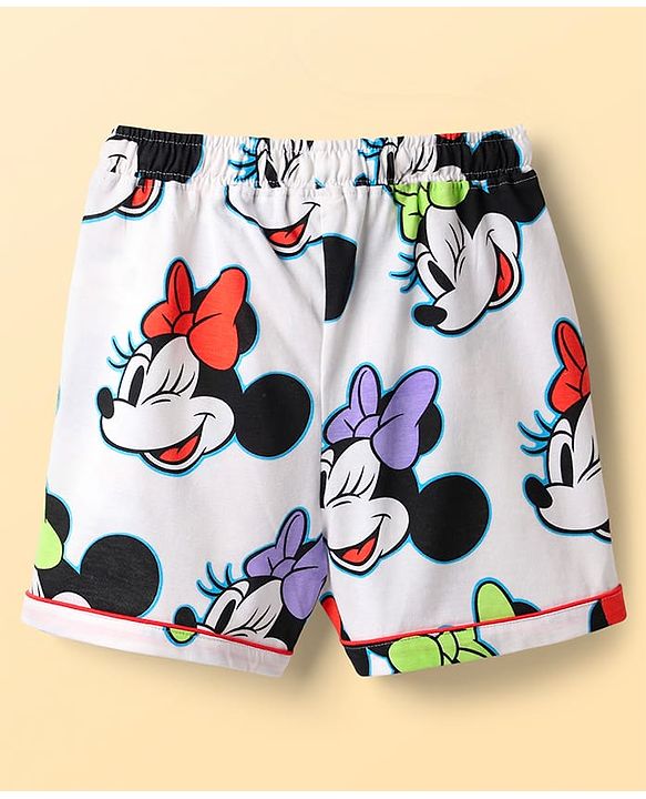 Pine Kids Disney Single Jersey Knit Half Sleeves Co-ords Shorts Night Suit With Minnie Mouse Print - White