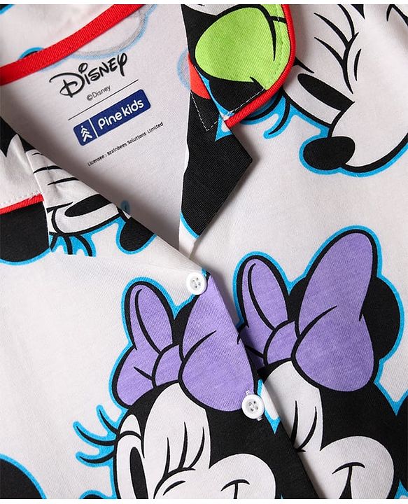 Pine Kids Disney Single Jersey Knit Half Sleeves Co-ords Shorts Night Suit With Minnie Mouse Print - White